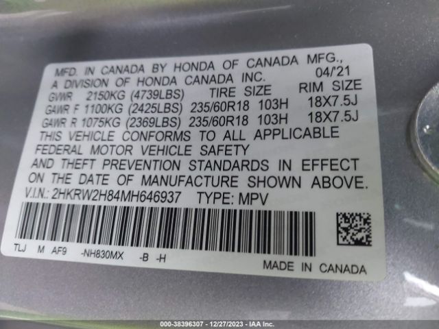 Photo 8 VIN: 2HKRW2H84MH646937 - HONDA CR-V 