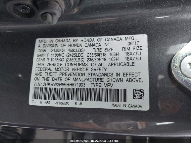 Photo 8 VIN: 2HKRW2H85HH671903 - HONDA CR-V 