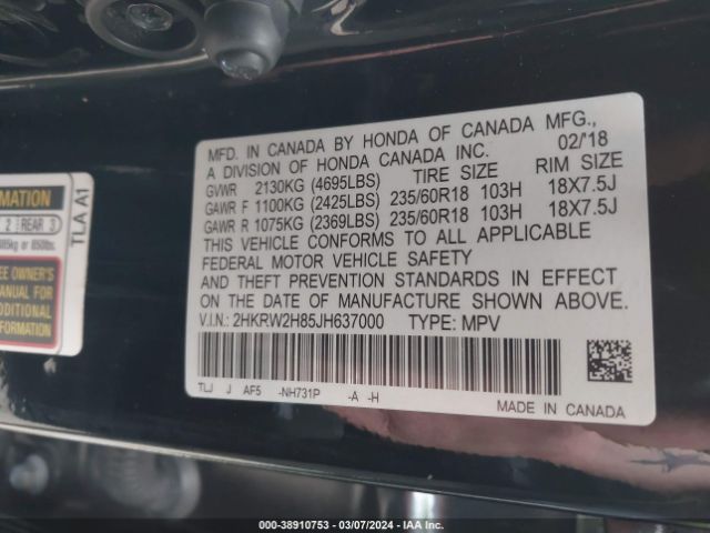 Photo 8 VIN: 2HKRW2H85JH637000 - HONDA CR-V 