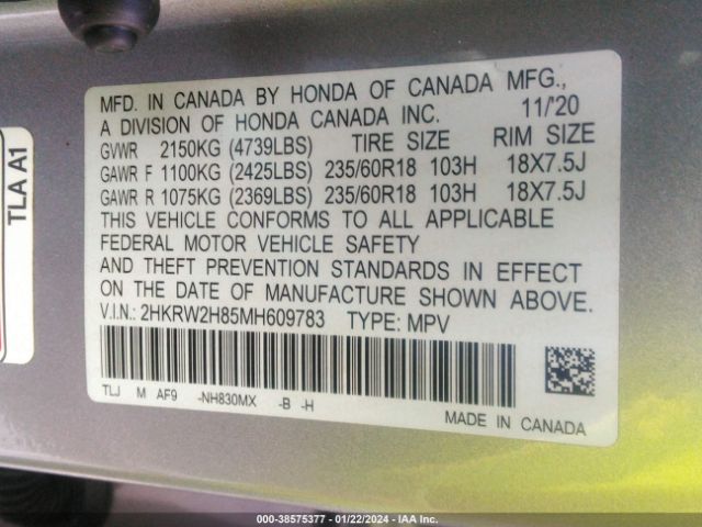 Photo 8 VIN: 2HKRW2H85MH609783 - HONDA CR-V 