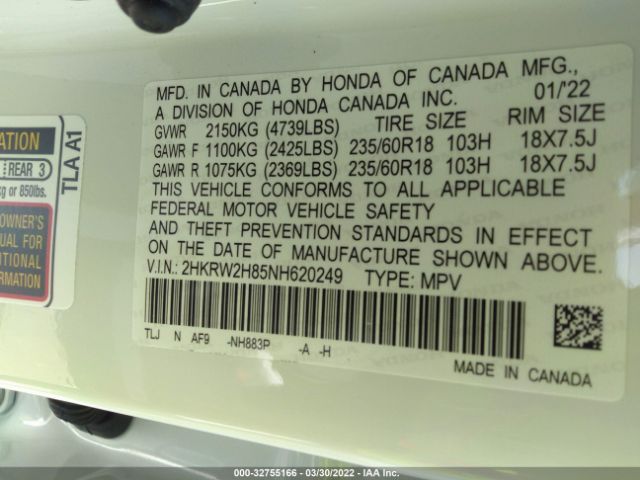 Photo 8 VIN: 2HKRW2H85NH620249 - HONDA CR-V 