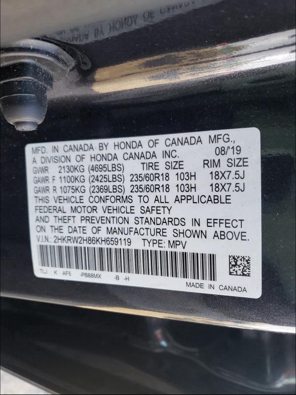 Photo 9 VIN: 2HKRW2H86KH659119 - HONDA CR-V EXL 