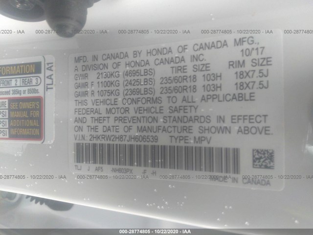 Photo 8 VIN: 2HKRW2H87JH606539 - HONDA CR-V 