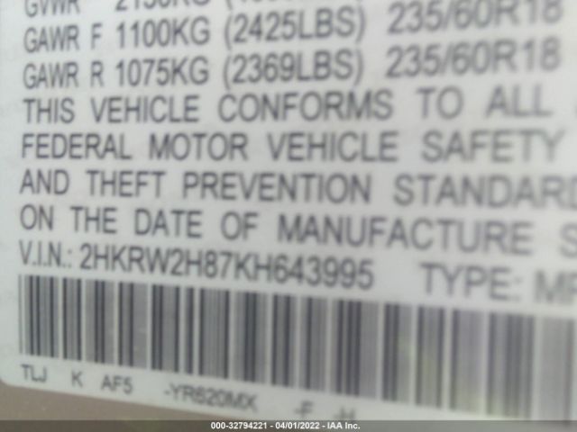 Photo 8 VIN: 2HKRW2H87KH643995 - HONDA CR-V 