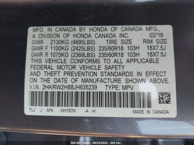 Photo 8 VIN: 2HKRW2H88JH635239 - HONDA CR-V 