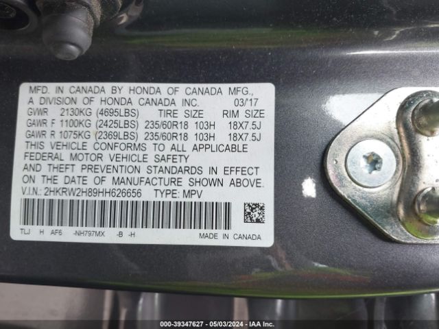 Photo 8 VIN: 2HKRW2H89HH626656 - HONDA CR-V 