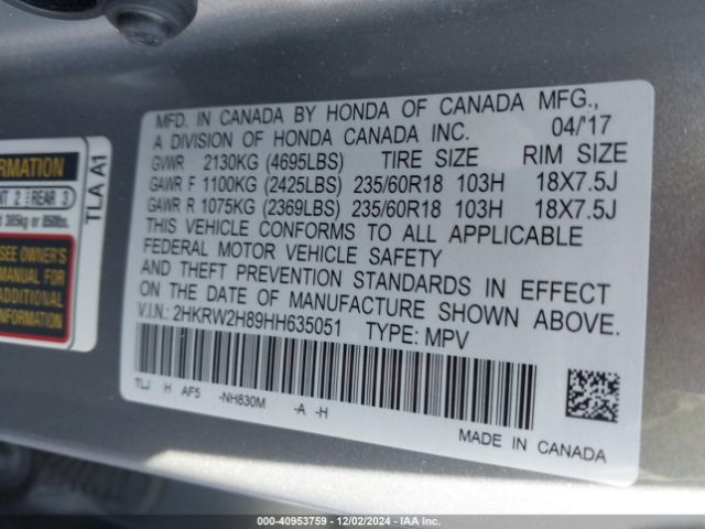 Photo 8 VIN: 2HKRW2H89HH635051 - HONDA CR-V 