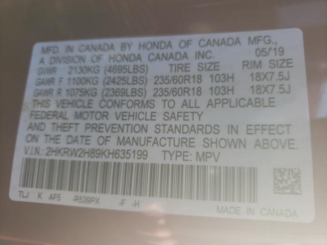 Photo 9 VIN: 2HKRW2H89KH635199 - HONDA CR-V EXL 