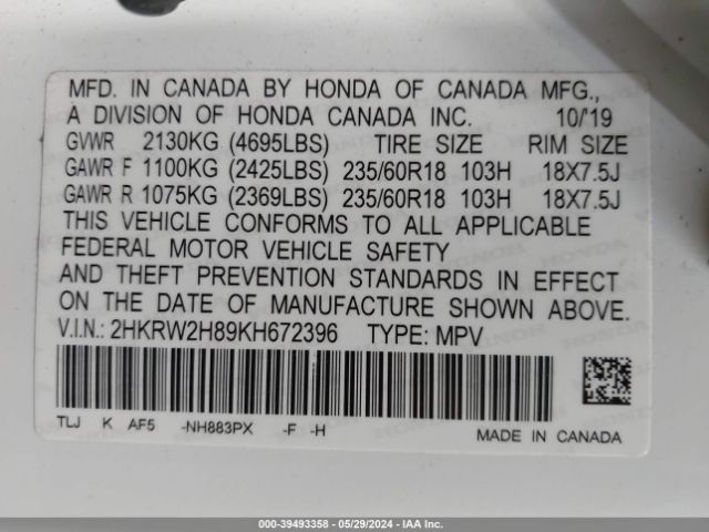 Photo 8 VIN: 2HKRW2H89KH672396 - HONDA CR-V 