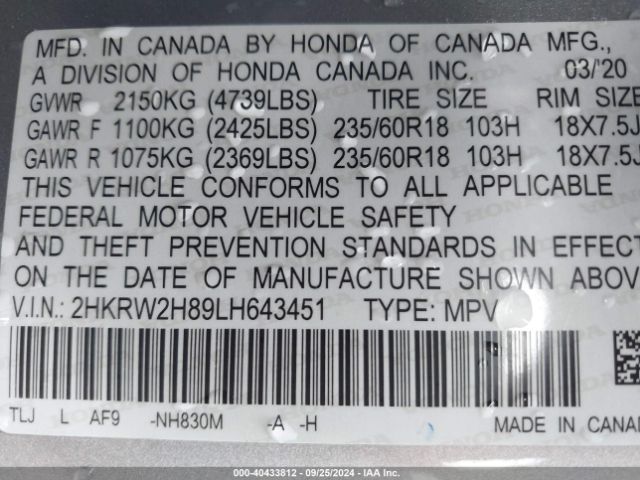 Photo 8 VIN: 2HKRW2H89LH643451 - HONDA CR-V 