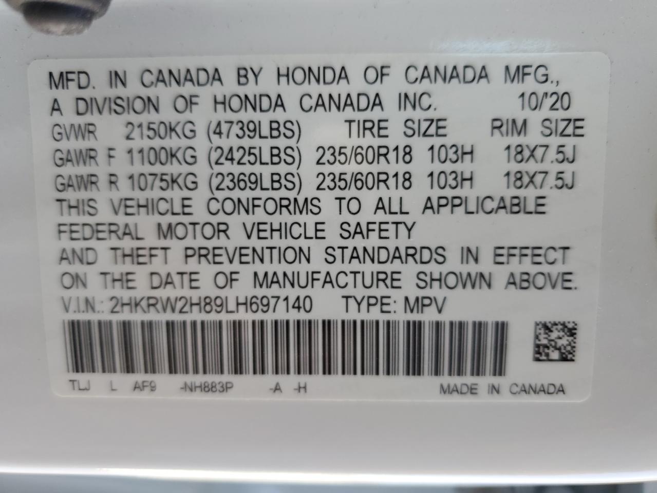 Photo 12 VIN: 2HKRW2H89LH697140 - HONDA CR-V 