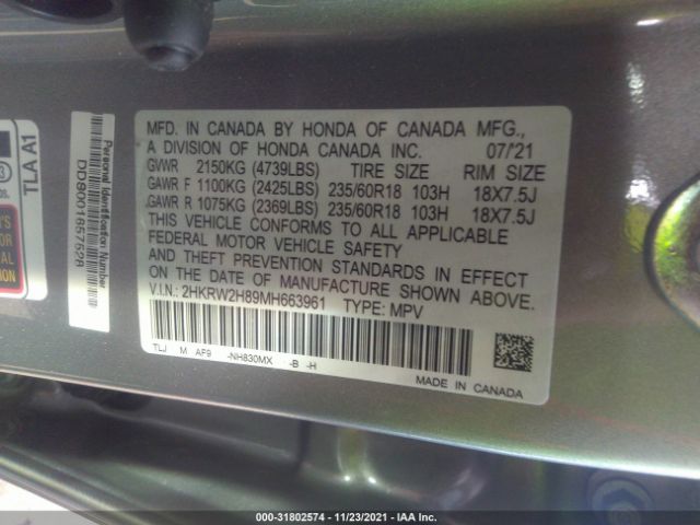 Photo 8 VIN: 2HKRW2H89MH663961 - HONDA CR-V 