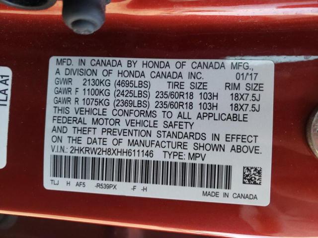 Photo 9 VIN: 2HKRW2H8XHH611146 - HONDA CR-V EXL 