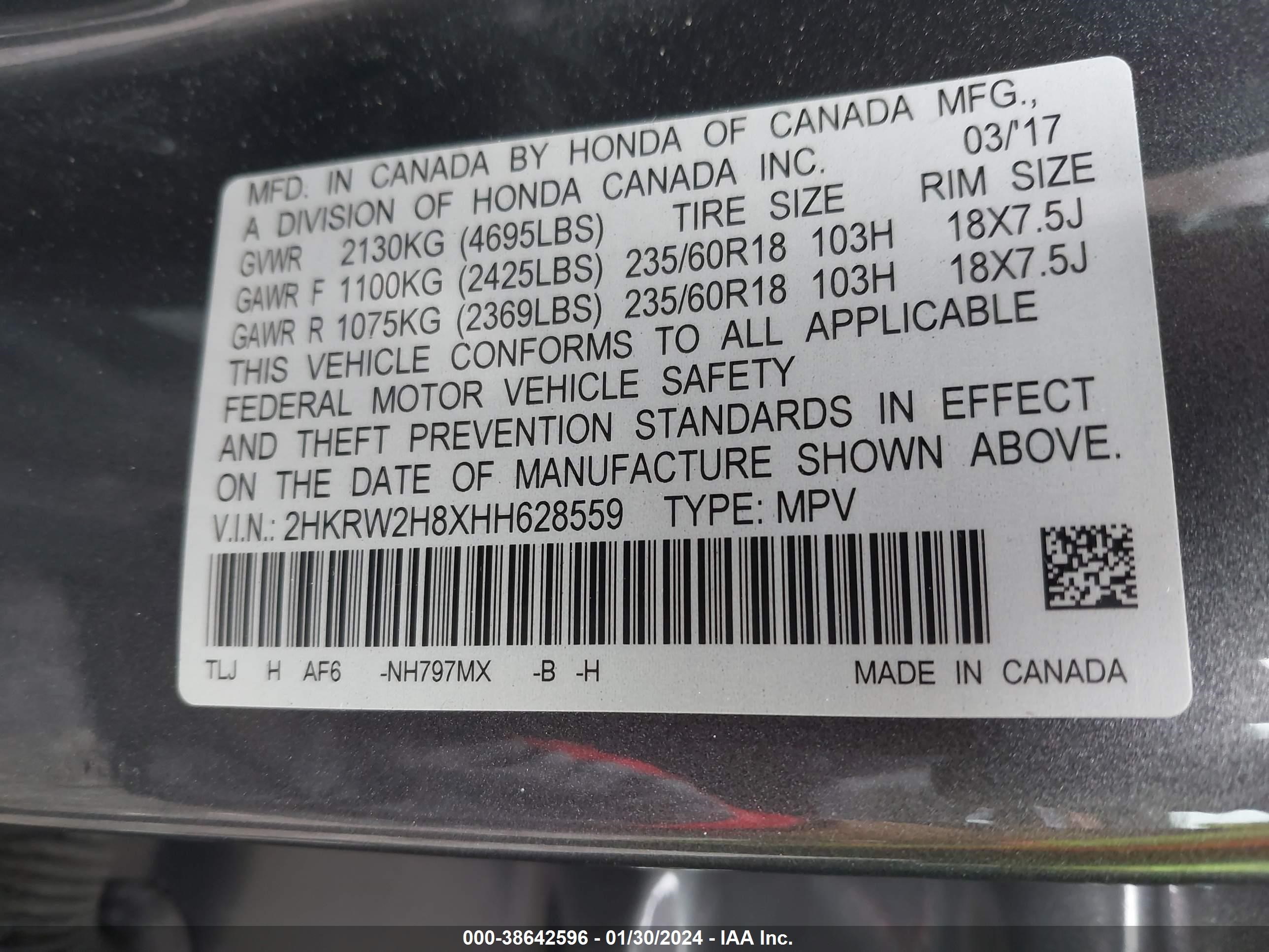 Photo 8 VIN: 2HKRW2H8XHH628559 - HONDA CR-V 