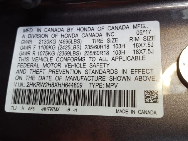 Photo 9 VIN: 2HKRW2H8XHH644809 - HONDA CR-V EXL 