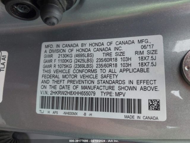 Photo 8 VIN: 2HKRW2H8XHH655079 - HONDA CR-V 