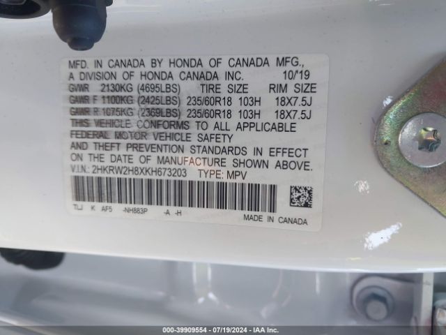 Photo 8 VIN: 2HKRW2H8XKH673203 - HONDA CR-V 