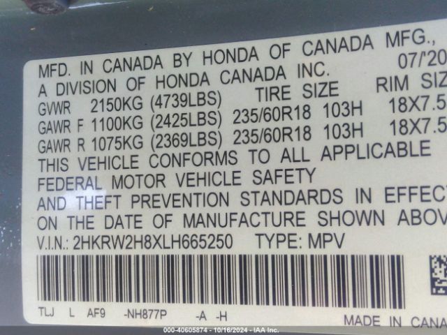 Photo 8 VIN: 2HKRW2H8XLH665250 - HONDA CR-V 