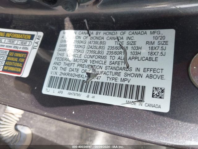 Photo 8 VIN: 2HKRW2H8XLH694747 - HONDA CR-V 