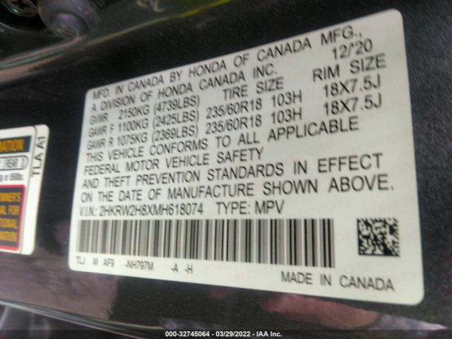 Photo 8 VIN: 2HKRW2H8XMH618074 - HONDA CR-V 