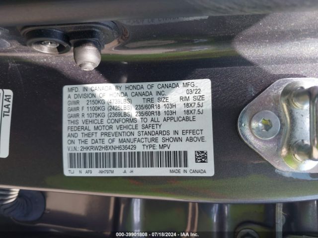 Photo 8 VIN: 2HKRW2H8XNH636429 - HONDA CR-V EXL 