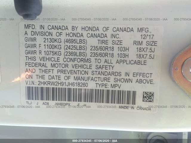 Photo 8 VIN: 2HKRW2H91JH618260 - HONDA CR-V 