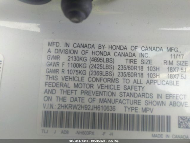 Photo 8 VIN: 2HKRW2H92JH610636 - HONDA CR-V 