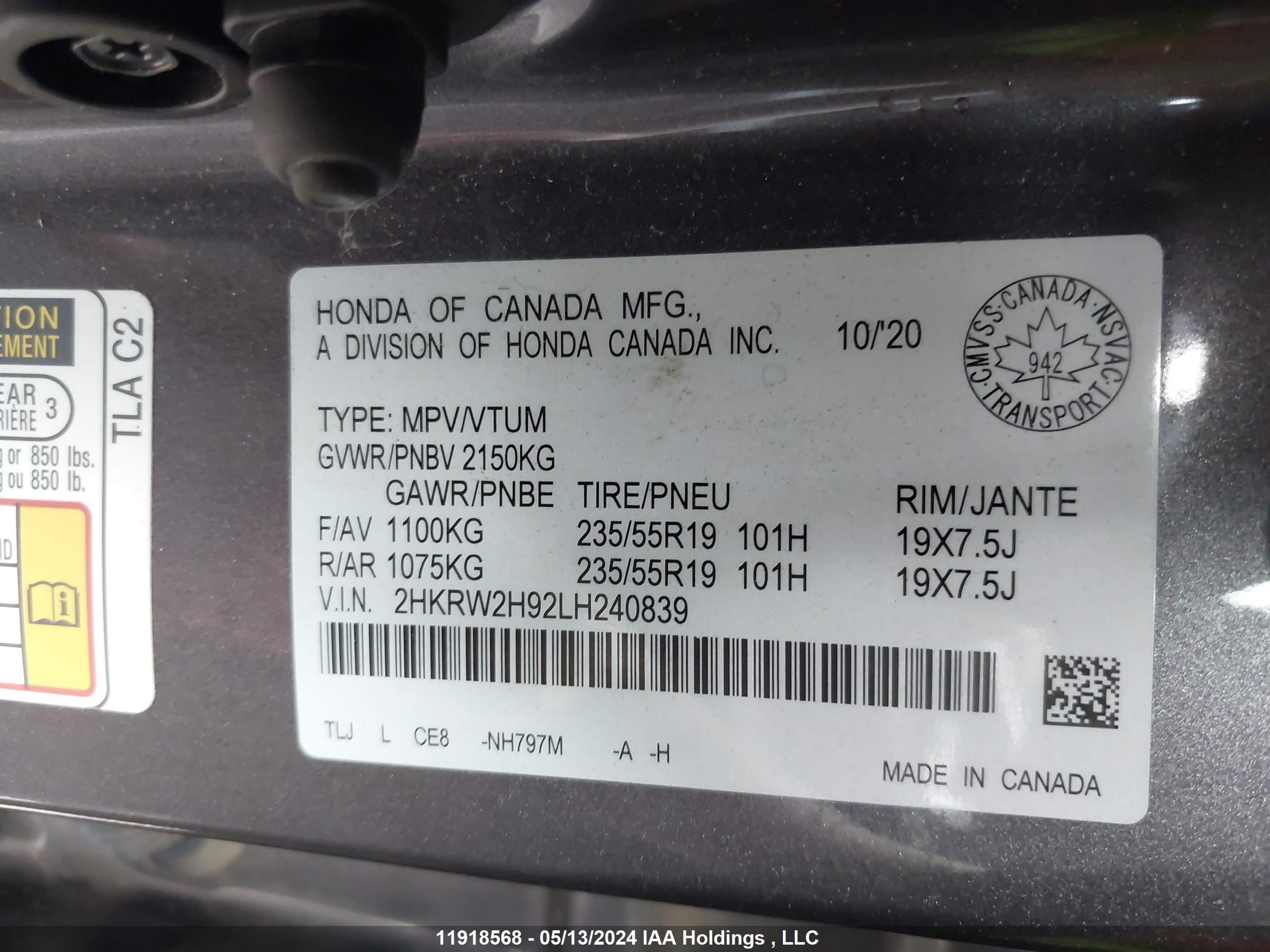 Photo 8 VIN: 2HKRW2H92LH240839 - HONDA CR-V 