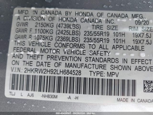 Photo 8 VIN: 2HKRW2H92LH684528 - HONDA CR-V 