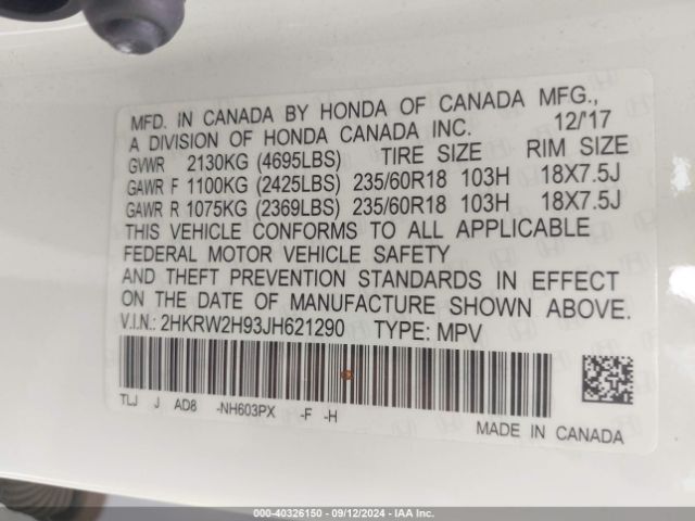 Photo 8 VIN: 2HKRW2H93JH621290 - HONDA CR-V 