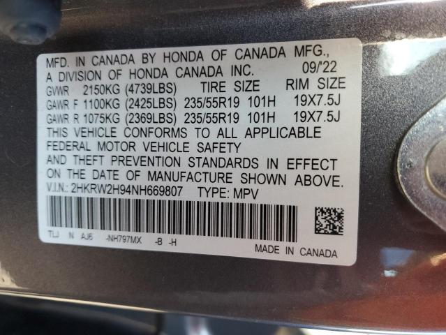 Photo 12 VIN: 2HKRW2H94NH669807 - HONDA CRV 