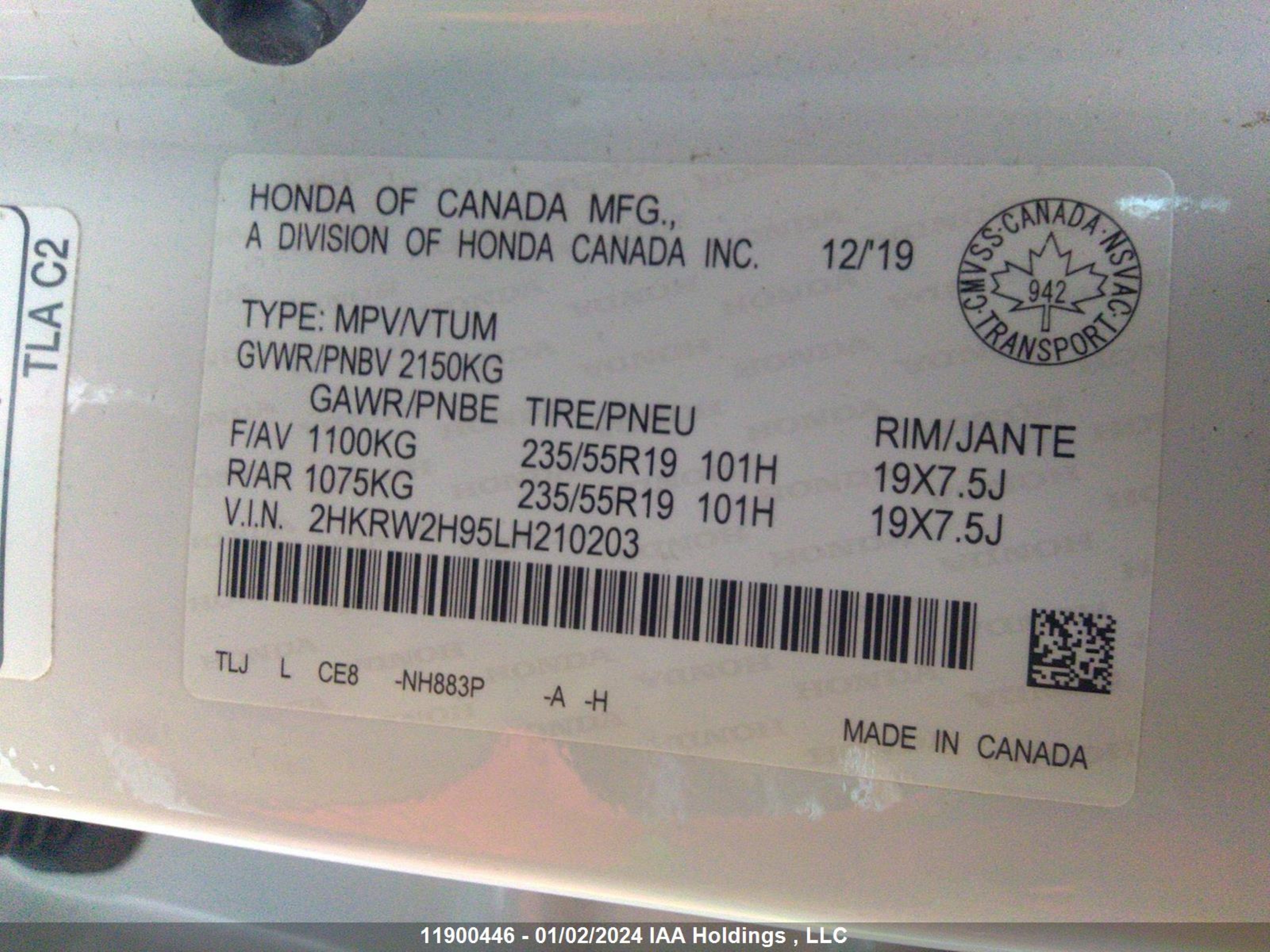 Photo 8 VIN: 2HKRW2H95LH210203 - HONDA CR-V 