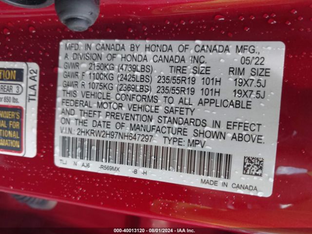 Photo 8 VIN: 2HKRW2H97NH647297 - HONDA CR-V 