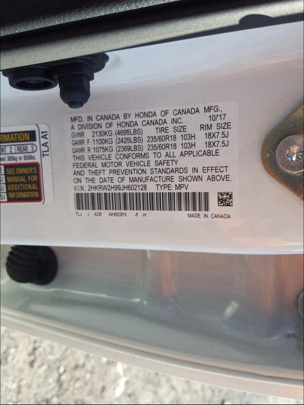 Photo 9 VIN: 2HKRW2H99JH602128 - HONDA CR-V TOURI 