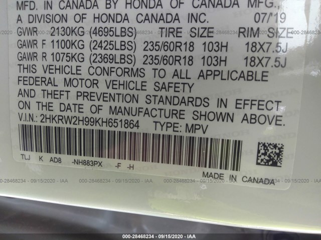 Photo 8 VIN: 2HKRW2H99KH651864 - HONDA CR-V 