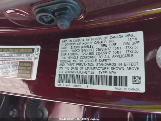 Photo 8 VIN: 2HKRW5H30JH427135 - HONDA CR-V 