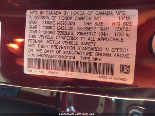 Photo 8 VIN: 2HKRW5H31KH421314 - HONDA CR-V 