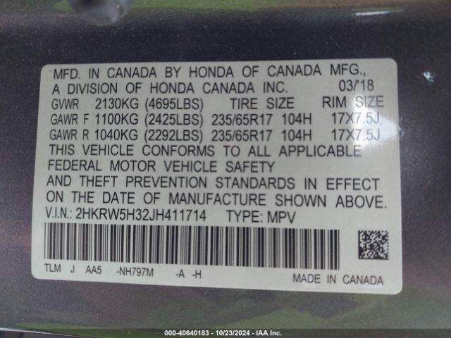 Photo 8 VIN: 2HKRW5H32JH411714 - HONDA CR-V 