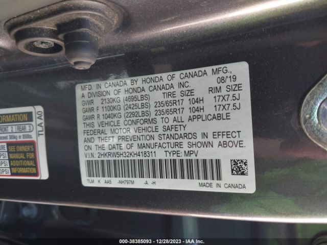 Photo 8 VIN: 2HKRW5H32KH418311 - HONDA CR-V 