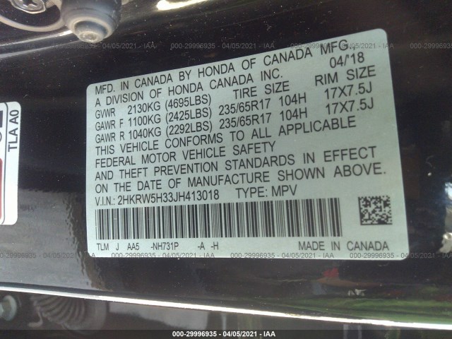 Photo 8 VIN: 2HKRW5H33JH413018 - HONDA CR-V 