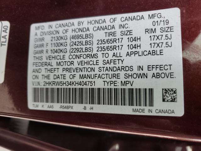 Photo 9 VIN: 2HKRW5H34KH404751 - HONDA CR-V 