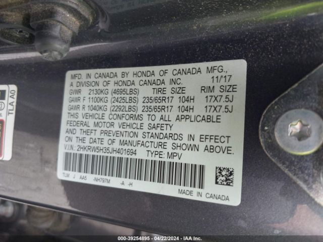 Photo 8 VIN: 2HKRW5H35JH401694 - HONDA CR-V 