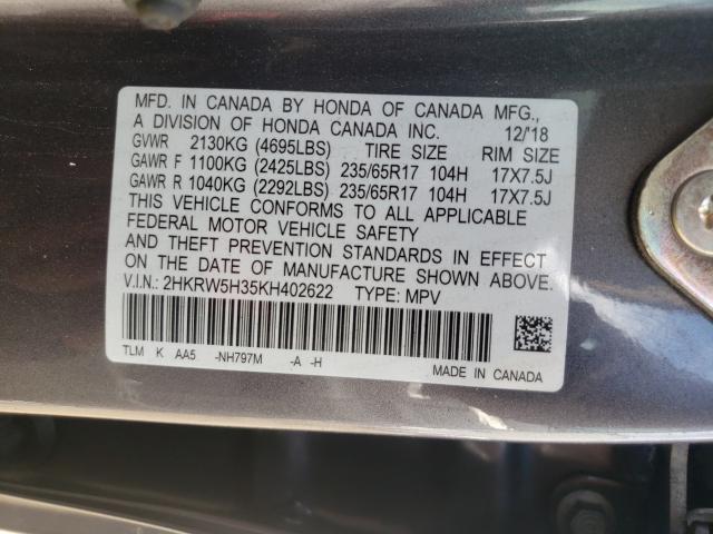 Photo 9 VIN: 2HKRW5H35KH402622 - HONDA CR-V LX 