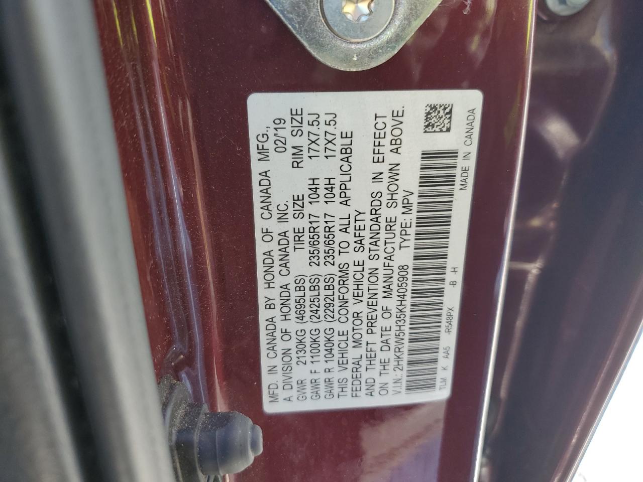 Photo 12 VIN: 2HKRW5H35KH405908 - HONDA CR-V 