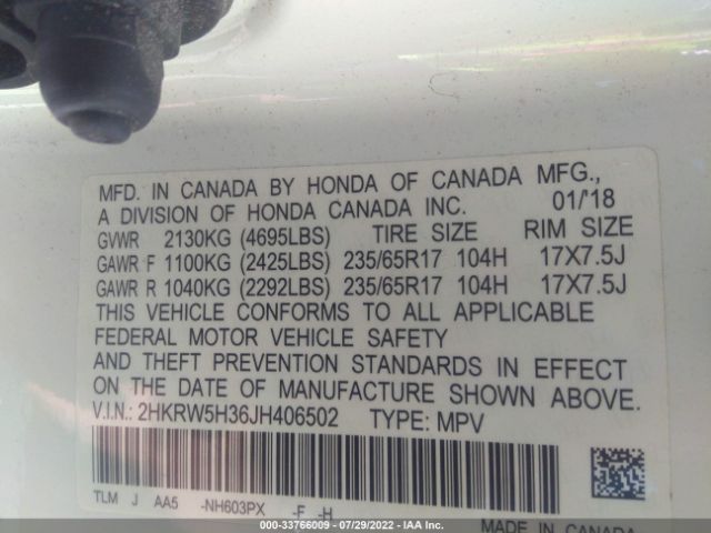 Photo 8 VIN: 2HKRW5H36JH406502 - HONDA CR-V 