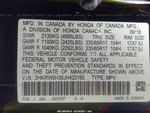 Photo 8 VIN: 2HKRW5H36JH422165 - HONDA CR-V 