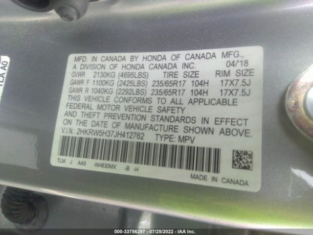 Photo 8 VIN: 2HKRW5H37JH412762 - HONDA CR-V 