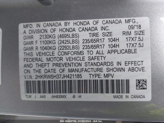 Photo 8 VIN: 2HKRW5H37JH421185 - HONDA CR-V 