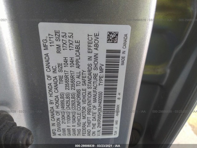 Photo 8 VIN: 2HKRW5H39JH400550 - HONDA CR-V 