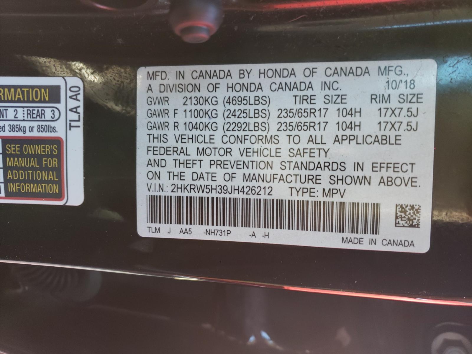 Photo 9 VIN: 2HKRW5H39JH426212 - HONDA CR-V LX 